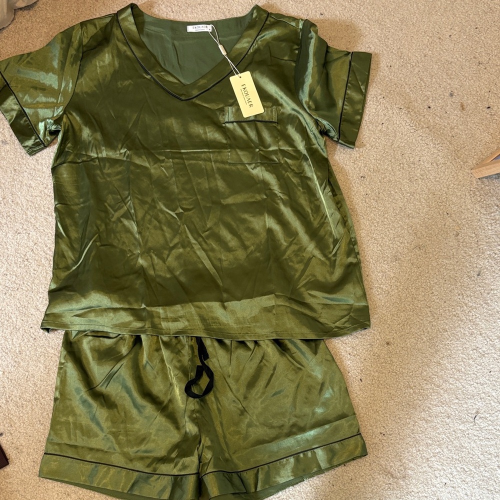 Sage Satin Pajama Set